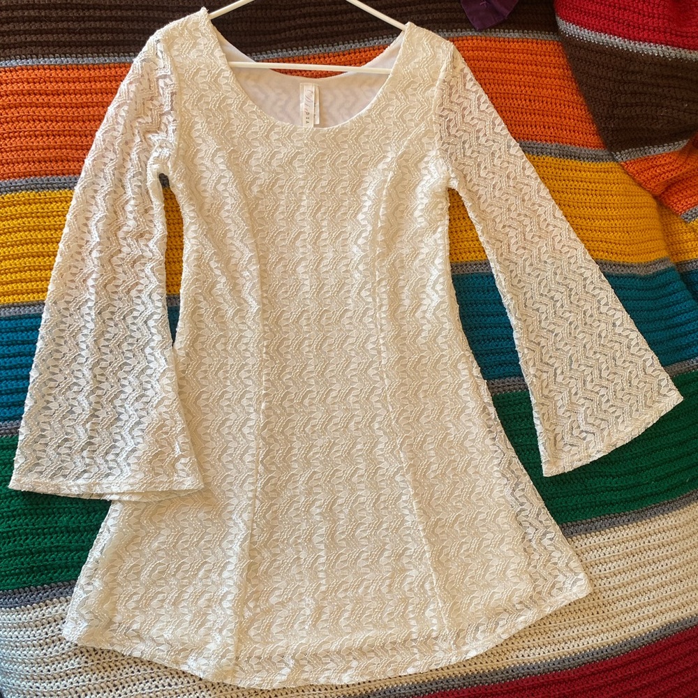 DIA white lace bell sleeve dress